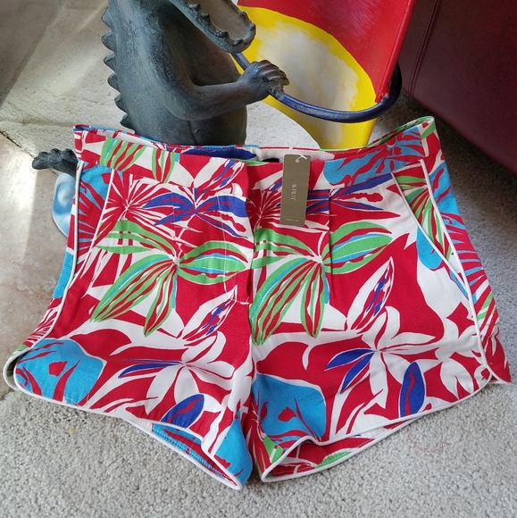J Crew High Waist Vibrant Tropical Print Cotton Shorts Dolphin Hemline Sz 0 NWT - Picture 16 of 16